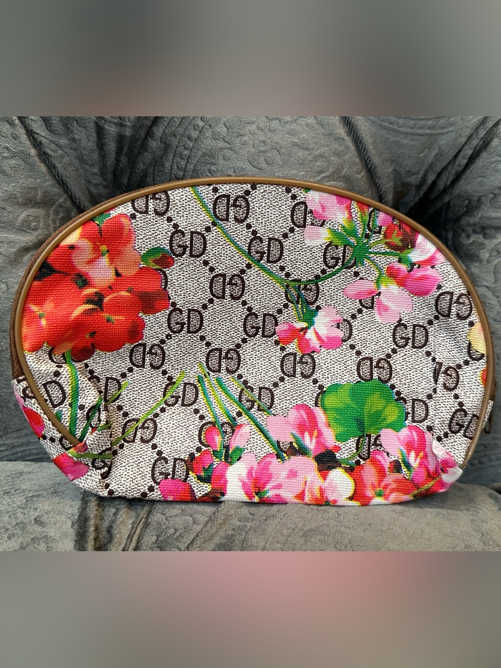 NEW Floral Print Cosmetic Pouch - Pink, Red, Gray, Brown